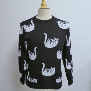 ripndip falling for nernal kitty black white sweater skater punk hip hop cats  S